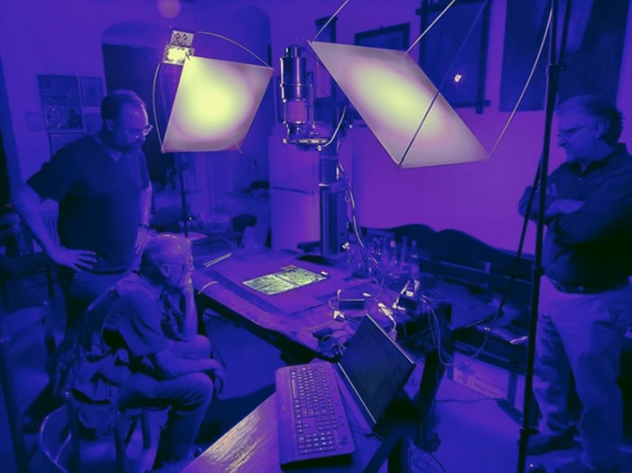Codex H manuscript page under multispectral imaging, 